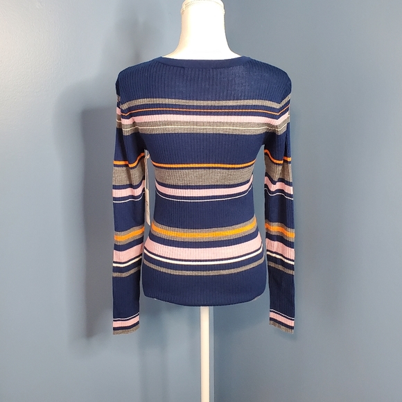FRAME Lilac Multicolor Striped Crewneck Top S NWT - Picture 3 of 5